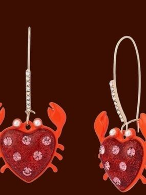 Betsey Johnson Red & Orange Crab Heart Drop Earrings